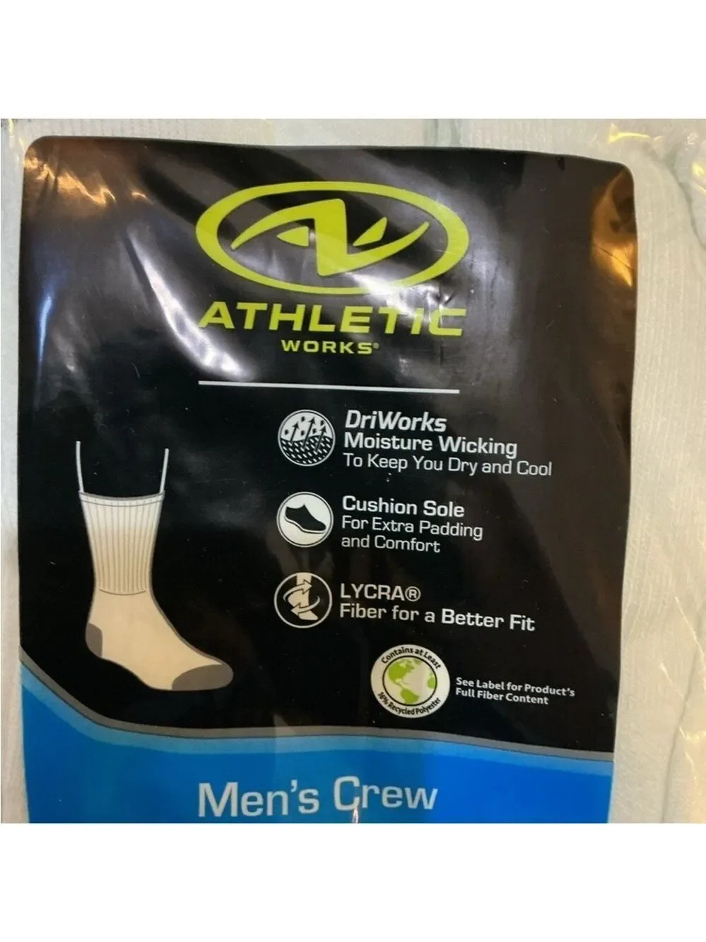 Athletic Works Men’s white crew socks shoe size 6-12 New
